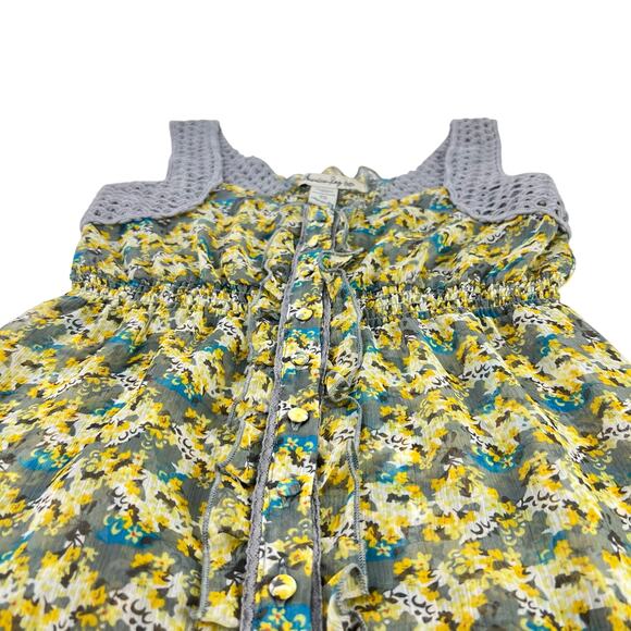 Y2K American Rag Full Button Babydoll Sleeveless Crochet Ruffled Floral Top XS - Picture 3 of 11